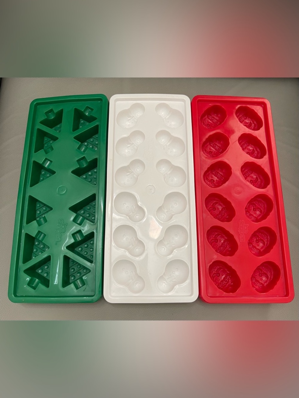Holiday Plastic Ice Cube Trays, Set of 3 - Christmas Tree, Snowman, Santa Shapes